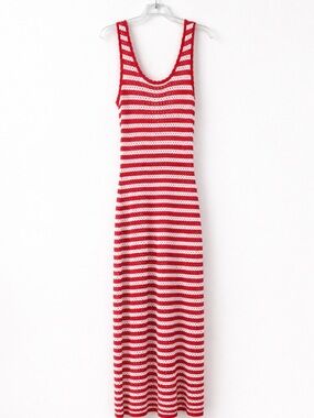 Shade & Shore Red White Striped Crochet Maxi Dress- Beach Cover Up Size XL 16